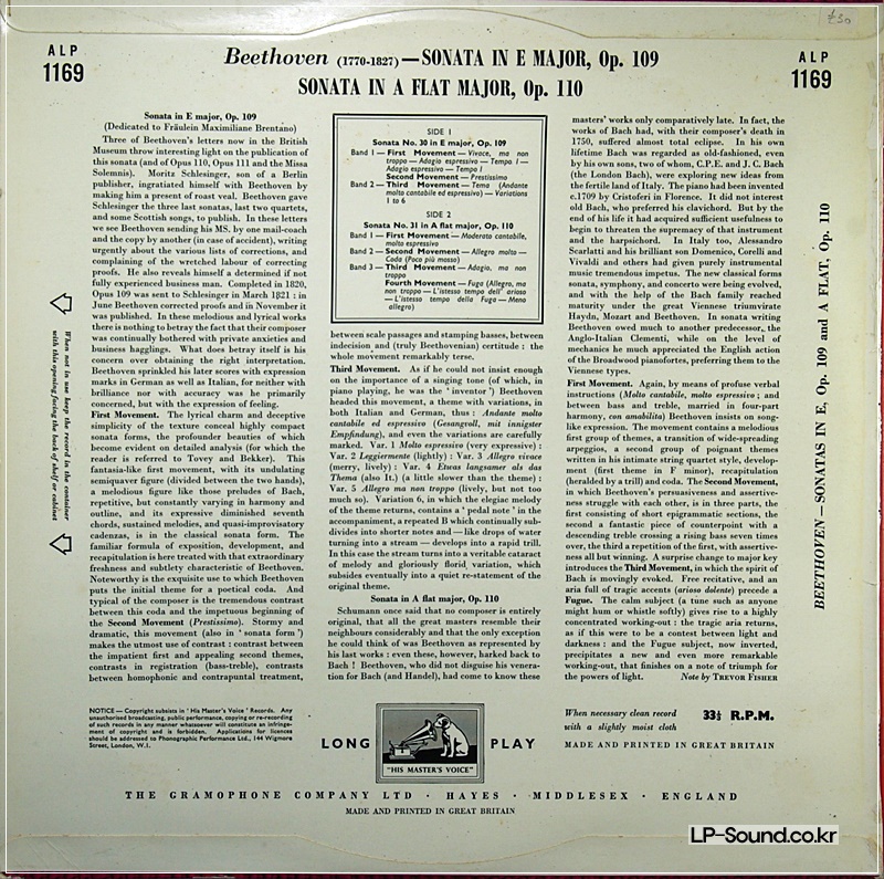 BEETHOVEN PIANO SONATAS 30 & 31 MYRA HESS ALP 1169