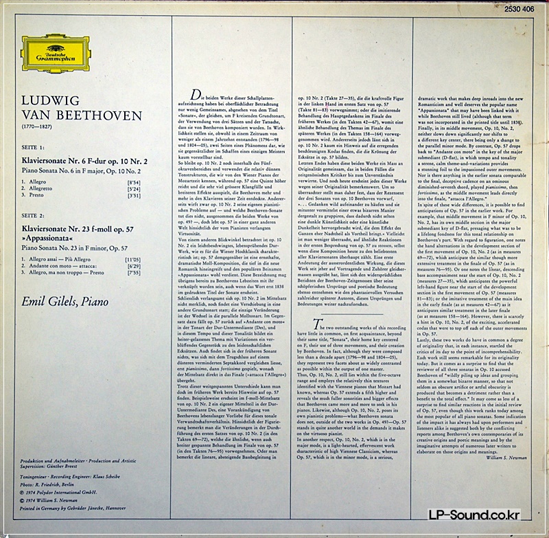 BEETHOVEN APPASIONATA-PIANO SONATA Op.10/2 EMIL GILELS