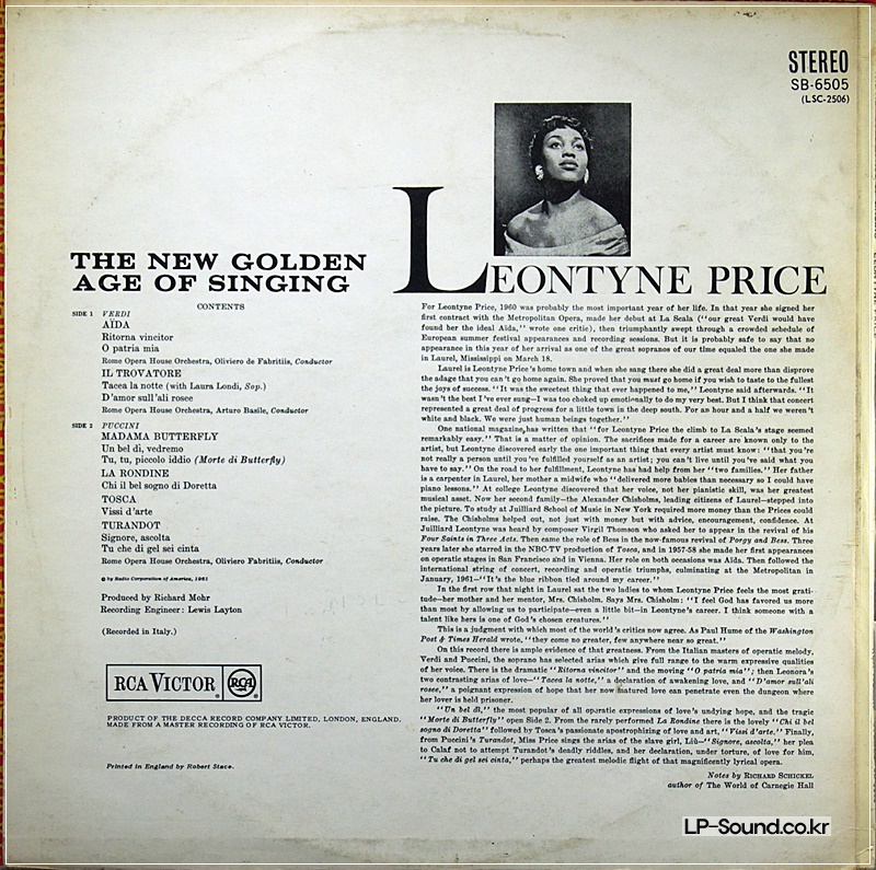 LEONTYNE PRICE* ARIAS: AIDA /TURANDOT etc RCA LIVING STEREO SB 6505