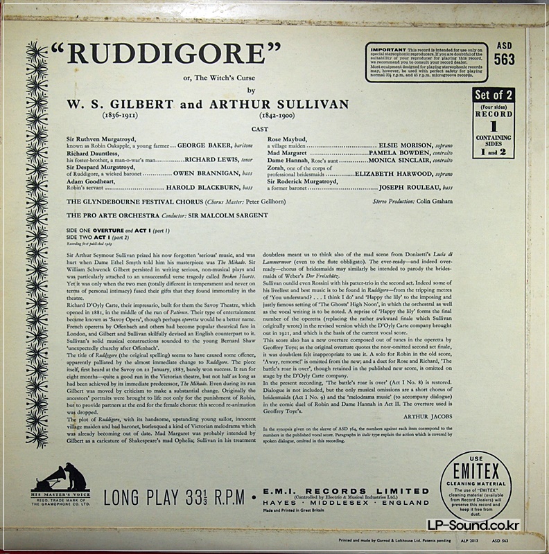 GILBERT AND SULLIVAN RUDDIGORE SARGENT 2 LP SET ASD 563, 564