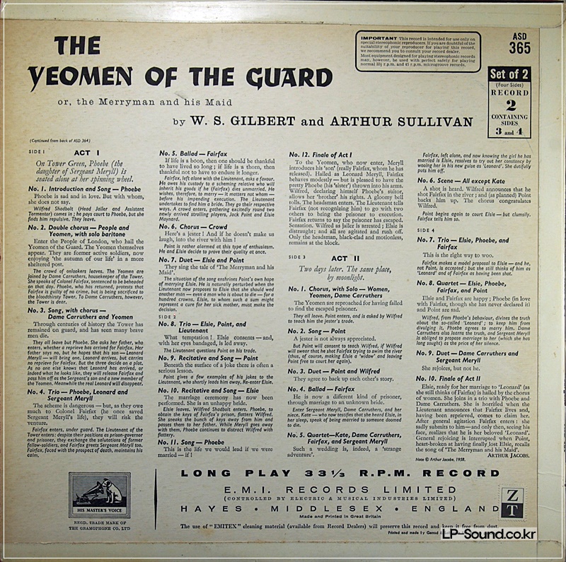 GILBERT & SULLIVAN THE YEOMAN OF THE GUARD / SARGENT ETC.ASD 364