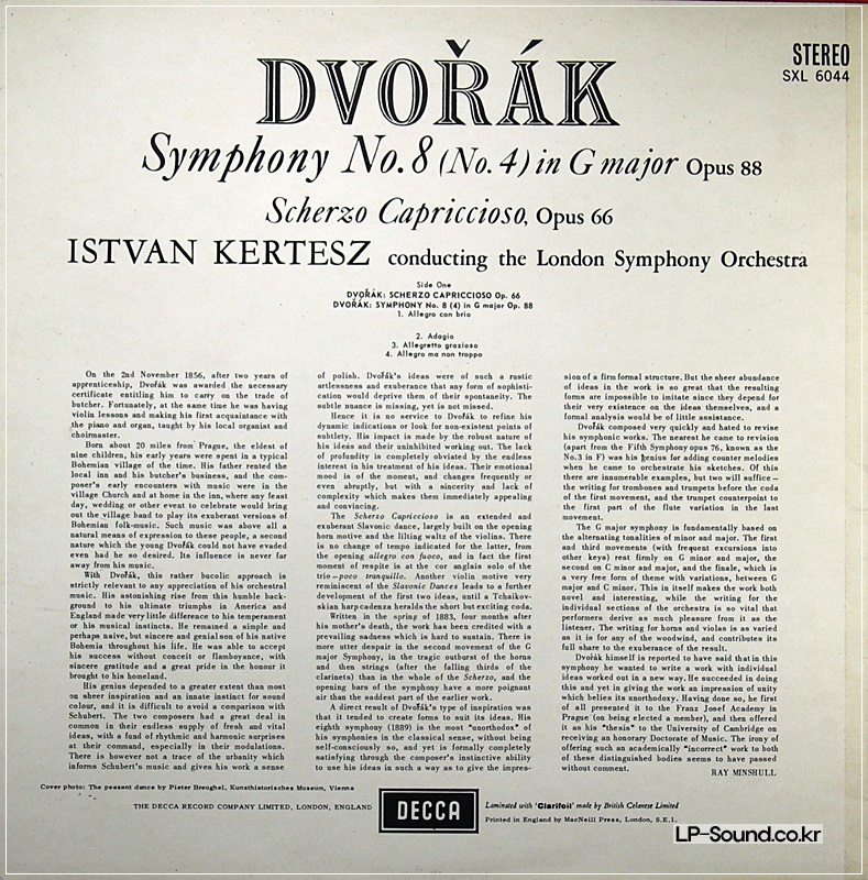DVORAK: SYMPHONY NO. 8 - ISTVAN KERTESZ / LSO SXL 6044