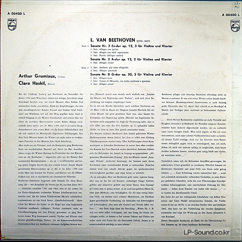 BEETHOVEN - THE COMPLETE VIOLIN SONATAS PHILPS A 00400 L