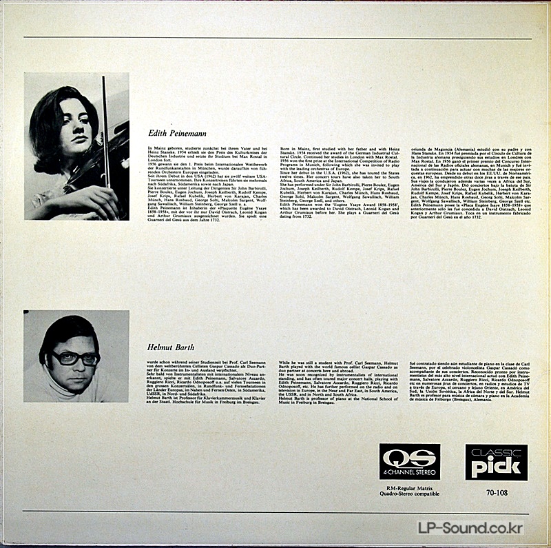 PEINEMANN - BARTOK, SUK, BLOCH  VIOLIN RECITAL   SWISS ONLY
