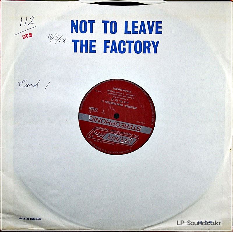 BEETHOVEN : PIANO SONATA No.11 WILHELM BACKHAUS  CS 6584  TEST PRESSING