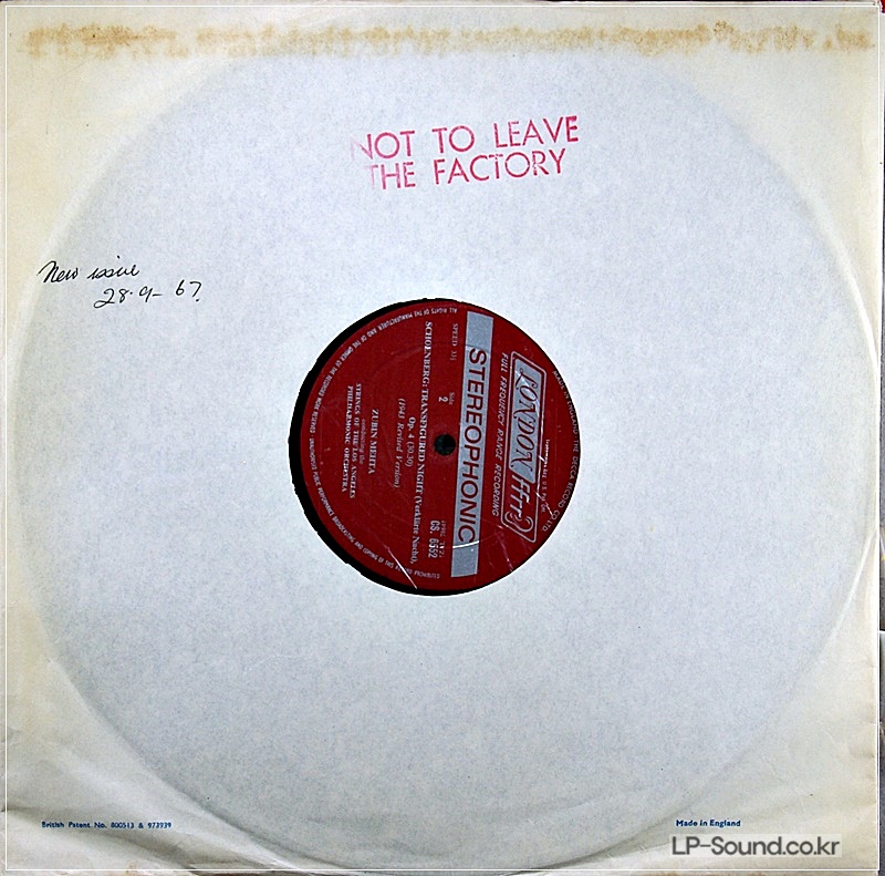 SCHOENBERG : TRANSFIGURED NIGHT ZUBIN METHA CS.6552 TEST PRESSING
