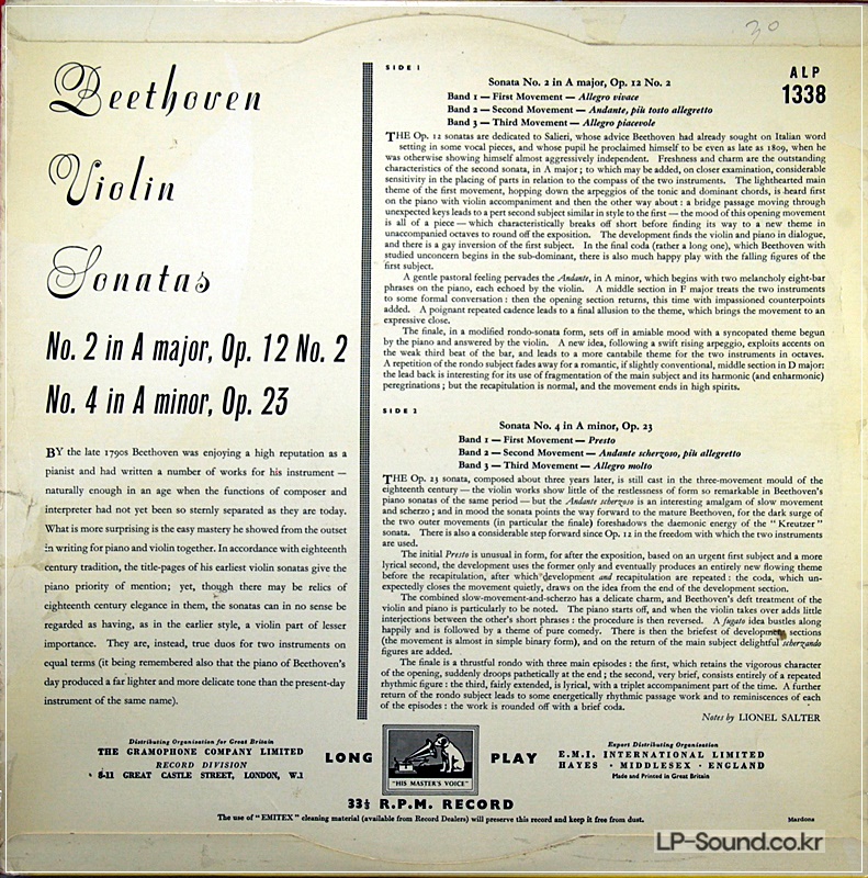 BEETHOVEN YEHUDI MENUHIN & LOUIS KENTNER ALP[ 1338