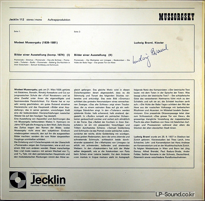 MODEST MUSSORGSKY, LUDWIG BRAML – BILDER EINER AUSSTELLUNG JECKLIN 112