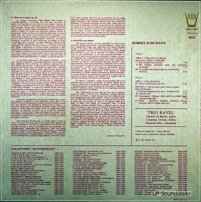 ROBERT SCHUMANN, TRIO RAVEL – QUINTESSENCE	ARION – ARN 31 967