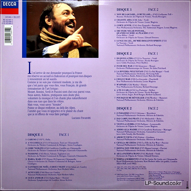 LUCIANO PAVAROTTI – TOUT PAVAROTTI	DECCA – 425 684-1  2LP