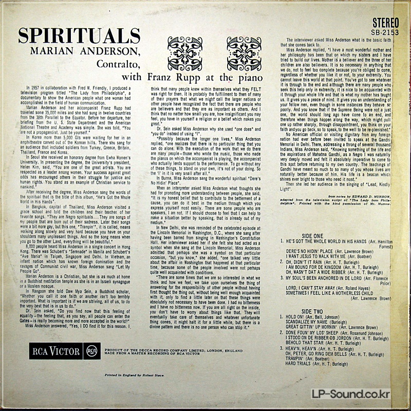 MARIAN ANDERSON* , SPIRITUALS, RCA LIVING STEREO  SB-2153