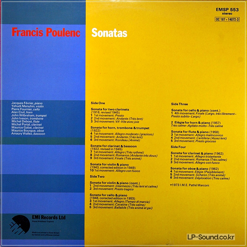 FRANCIS POULENC SONATAS 2 LP EMI EMSP 55