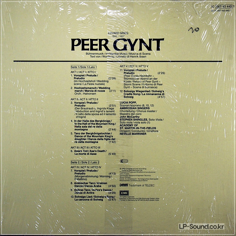 GRIEG - PEER GYNT / POPP / MARRINER / EMI 067-43 440 STEREO ED1 GERMANY SEALED