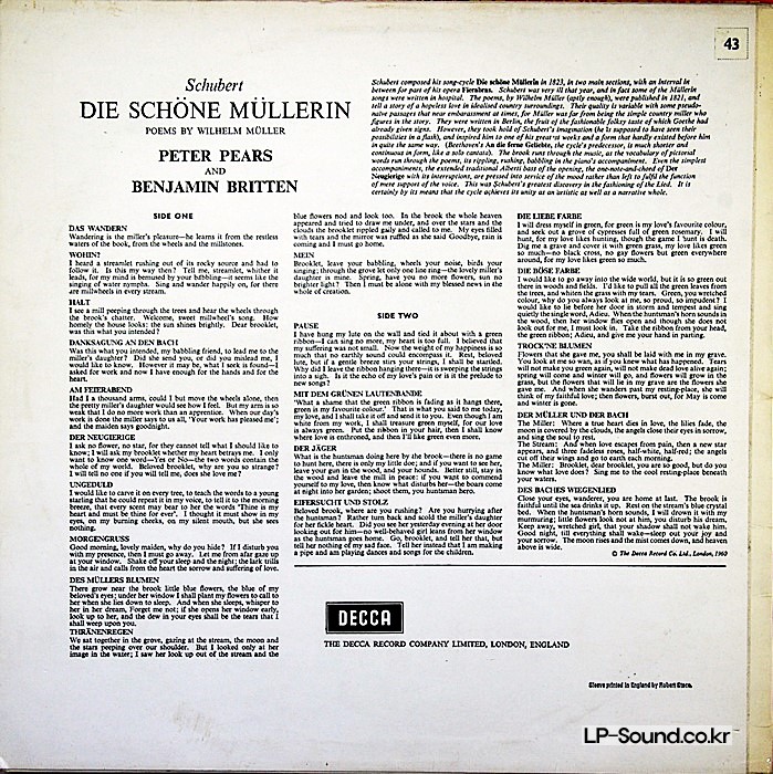 SCHUBERT DIE SCHONE MULLERIN PEARS BRITTEN DECCA SXL 2020