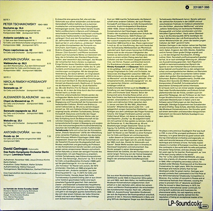 DAVID GERINGAS/FOSTER ROMANCES FOR CELLO - EURODISC 201 867-425