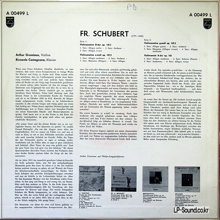 SCHUBERT 4 VIOLIN SONATASGRUMIAUX, CASTAGNONE  PHILIPS A00499L