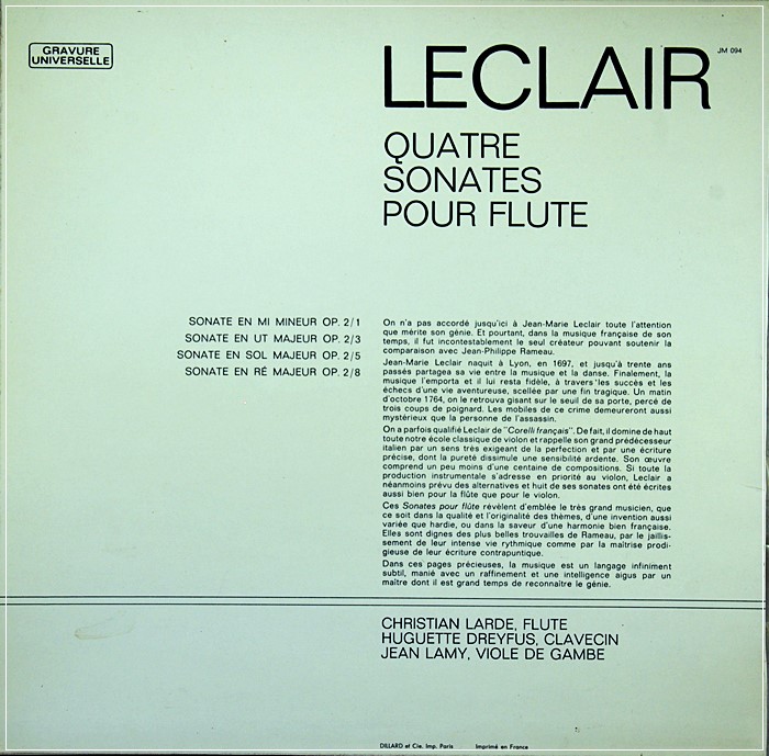 LECLAIR  QUATRE SONATAES POUR FLUTE  JM 094