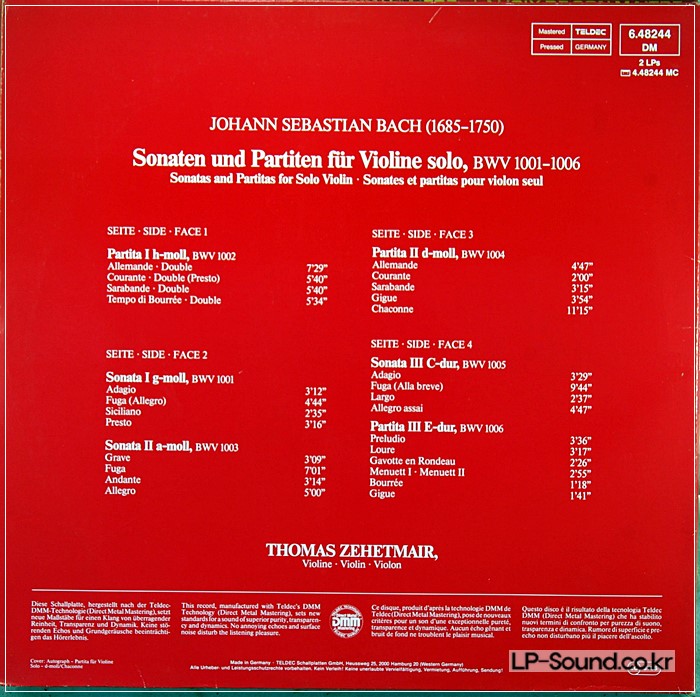 BACH SONATEN PARTITEN SOLO VIOLINE THOMAS ZEHETMAIR 2LP