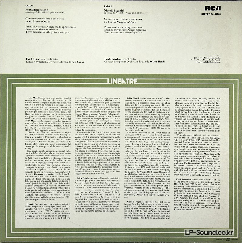 MENDELSSOHN PAGANINI VIOLIN CONCERTO FRIEDMAN RCA