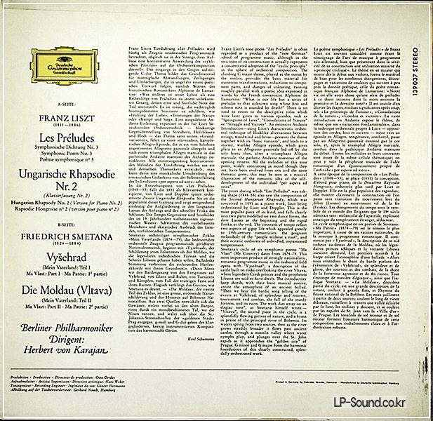 LISZT SMETNA KARAJAN - LES PRELUDES DIE MOLDAU - DGG SLPM LP 139 037
