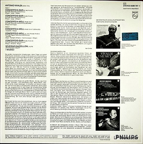 VIVALDI FLUTE CONCERTOS  GAZZELLONI I MUSICI PHILIPS ‎– 6500 820)