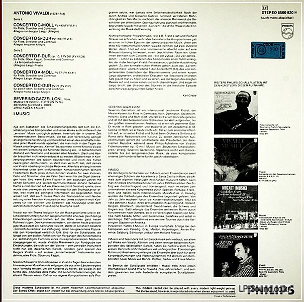 VIVALDI / SEVERINO GAZZELLONI / I MUSICIANS - FLOTENCONCERTE PV 140, 203, 80