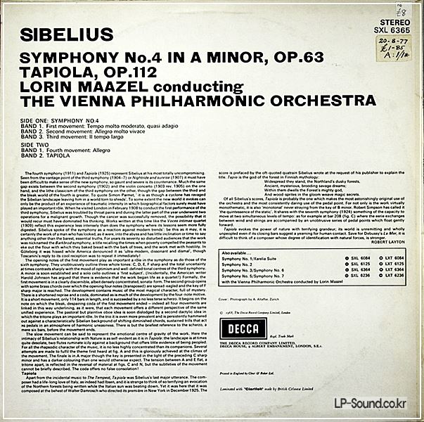 SIBELIUS SYMPHONY NO. 4 TAPIOLA LORIN MAAZEL SXL 6365