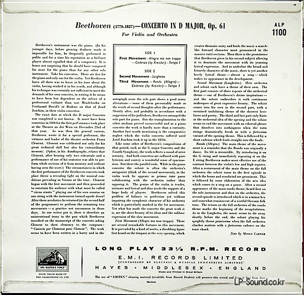 BEETHOVEN VIOLIN CONCERTO MENUHIN,FURTWANGLER HMV ALP 1100