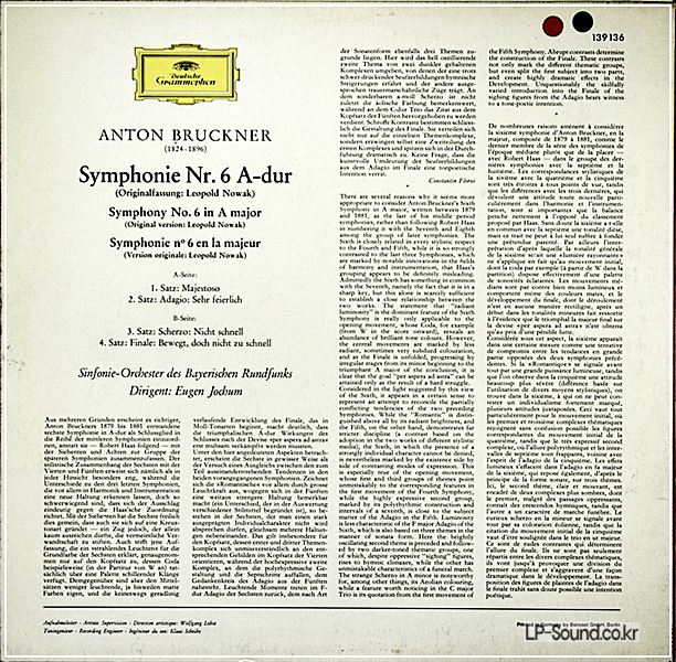 BRUCKNER - SYMPHONY NO.6 – JOCHUM DGG 139 136