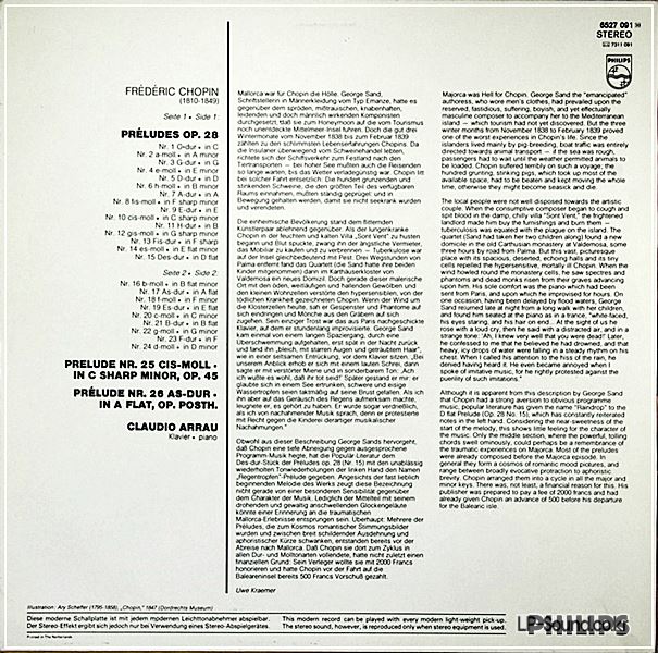 CHOPIN THE 26 PRELUDES CLAUDIO ARRAU PHILIPS SEQUENZA 6527 091