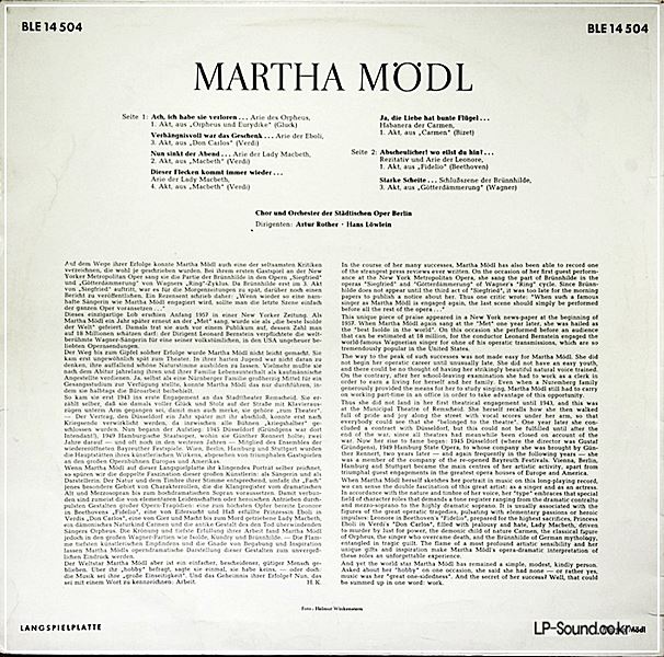 MARTHA MODL ORPHEUS UND EURYDIKE, DON CARLOS BLE 14 504