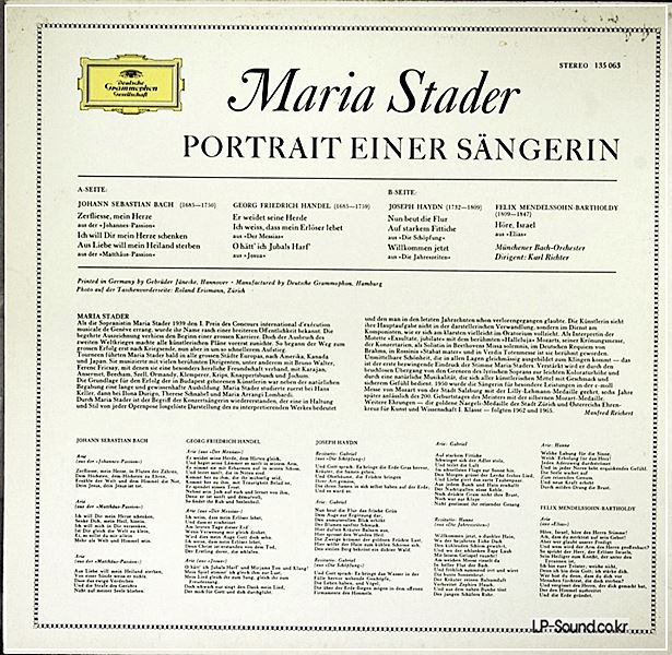 MARIA STADER PORTRAIT EINER SANGERIN TULIP  DG 135 063