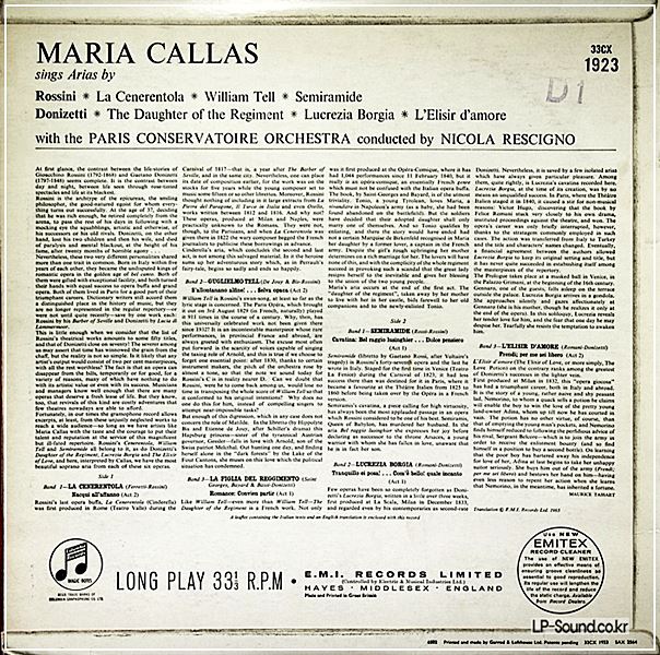 CALLAS SINGS ROSSININ & DONIZETTI ARIAS:PARIS CONSERVATOIRE ORCHESTRA: 33CX 1923