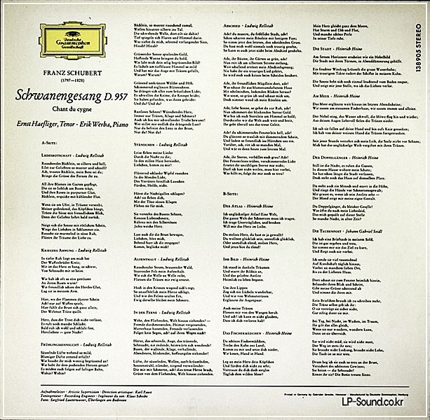 SCHUBERT (SCHWANENGESANG)HAEFLIGERDGG 138 905 SLPM