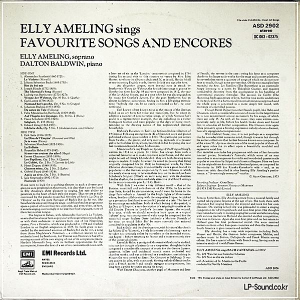 ELLY AMELING SINGS FAVOURITE SONGS AND ENCORES ASD 2902