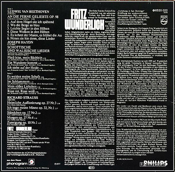 FRITZ WUNDERLICH BEETHOVEN, HAYDN, R. STRAUSS | LP PHILIPS 6520 022