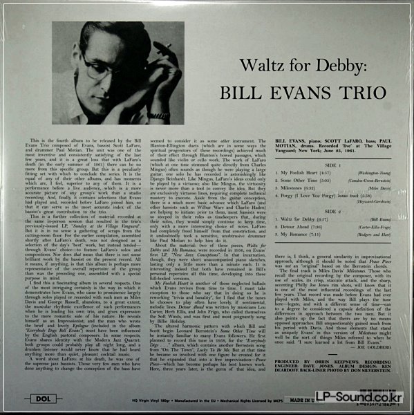 BILL EVANS TRIO - WALTZ FOR DEBBY WAX TIME IN COLOR CLEAR