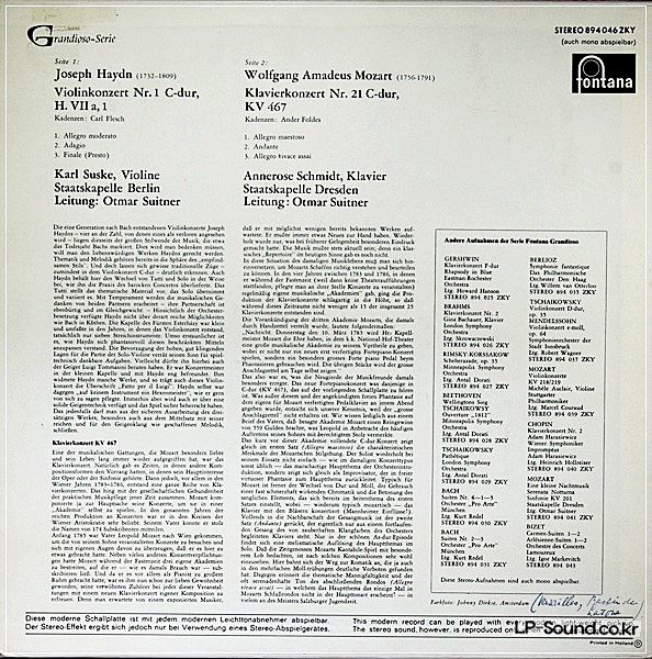 SUSKE: HAYDN VIOLIN CTO NO. 1 + SCHMIDT MOZART K. 467 - FONTANA 894 046 ZKY