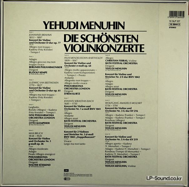 YEHUDI MENUHIN SPIELT DIE SCHONSTEN VIOLINKONZERTE, BOX 5 LP