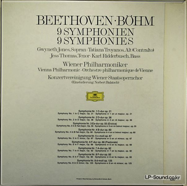 BEETHOVEN BOHM, 9 SYMPHONIEN VIENNA PHILHARMONIC 9 LPS VINYL BOX SET