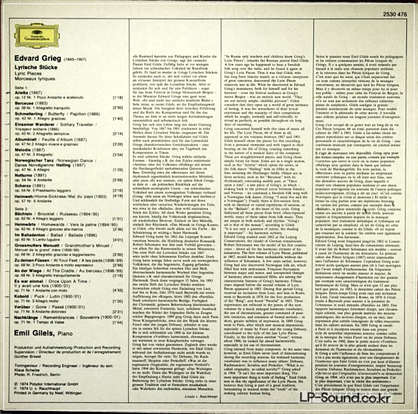 EMILE GILELS - FROM THE LYRIC PIECES // EDWARD GRIEG DG 2530 476