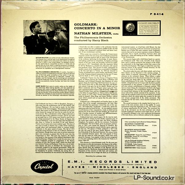 GOLDMARK: VIOLIN CONCERTO - NATHAN MILSTEIN **CAPITOL P 8414