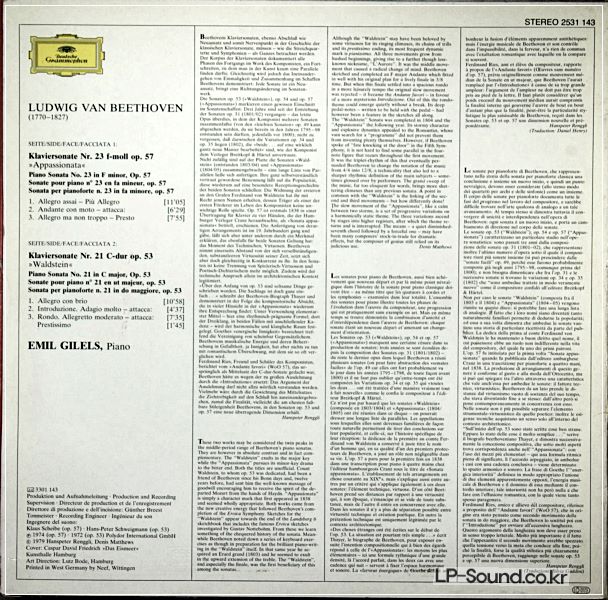BEETHOVEN - PIANO SONATAS NO.21&23 **EMIL GILELS DG 2531 143