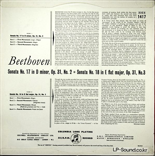 BEETHOVEN - PIANO SONATAS - WALTER GIESEKING 33CX 1417