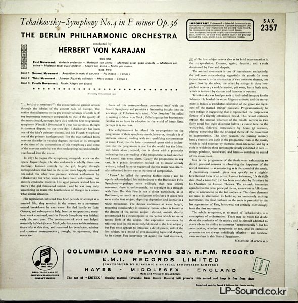 TCHAIKOVSKY SYMPHONY 4 KARAJAN BERLIN PHILHARMONIC SAX 2357