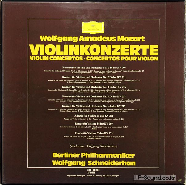 MOZART VIOLIN CONCERTOS WOLFGANG SCHNEIDERHAN 3XLP