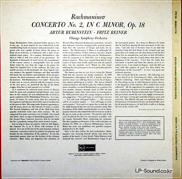 RACHMANINOV CONCERTO NO.2 - RUBINSTEIN /REINER SB.2043