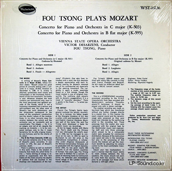 FOU TS'ONG PIANO MOZART CONCERTO K503 & K595 WESTMINSTER STEREO WST-14136