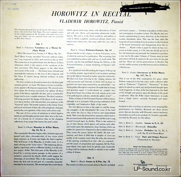 HOROWITZ IN RECITAL MOSKOWSKI SCARLATTI  RCA LM 1957