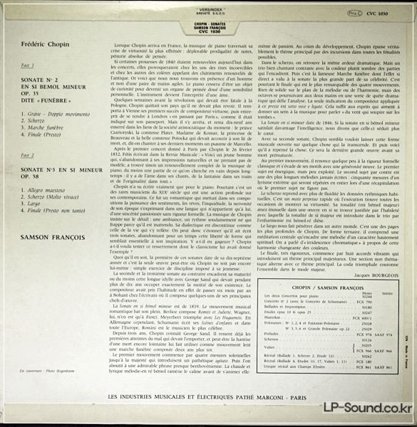 CHOPIN SONATE N°2 & 3 SAMSON FRANCOIS CVC 1030 STEREO
